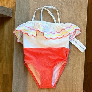 Janie and Jack White and Coral Ruffle Swimsuit